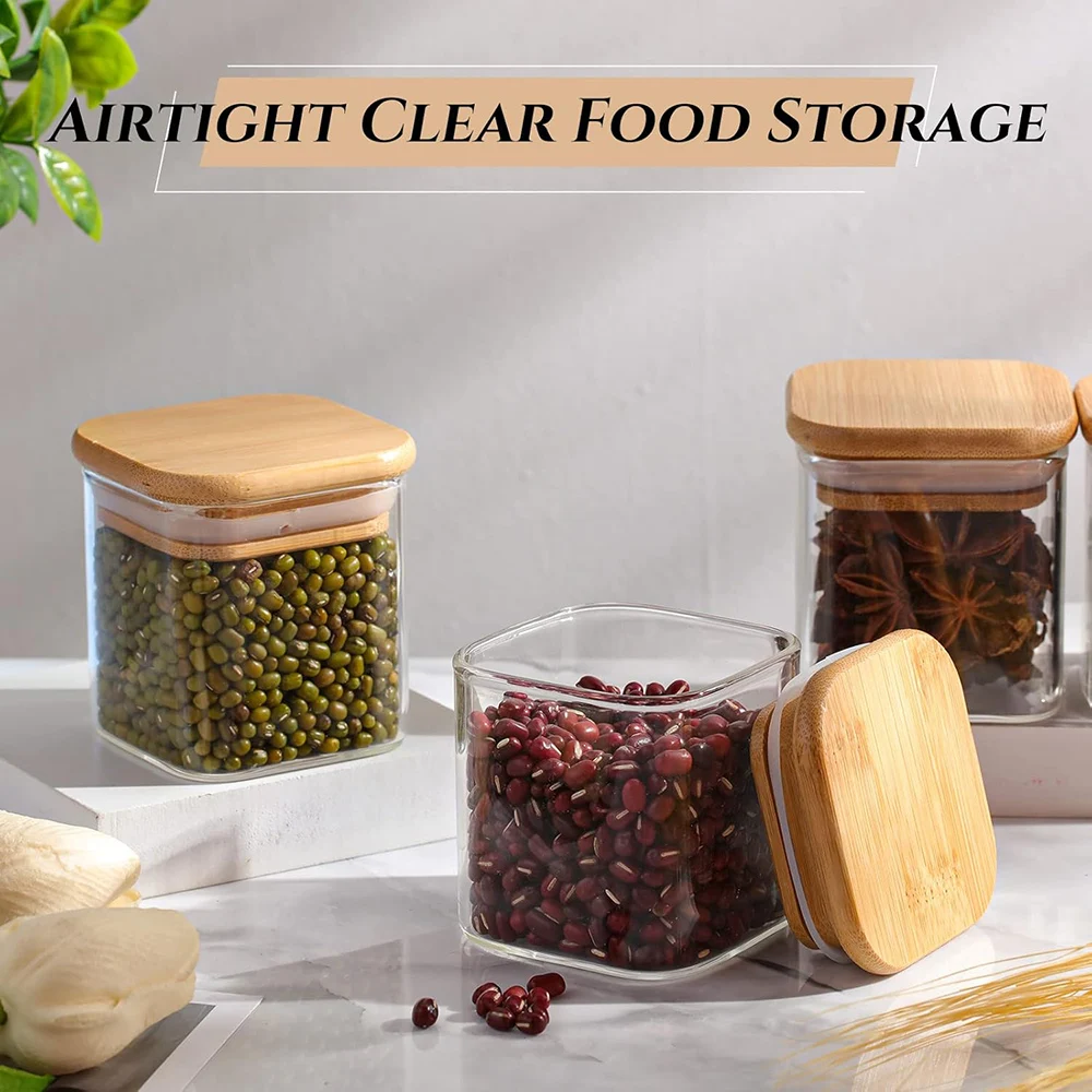 4oz 6Packs Glass Jars Set with Minimalist Spice Labels, Square Spice Jars, Food Storage Container Canisters 3