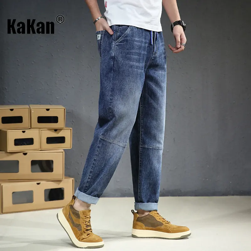 Kakan-Spring and Summer New Elastic Waist Versatile Jeans Men's Wear, Loose Elastic Haren Feet Jeans K020-1058