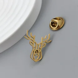 Elegant Deer Head Brooch: Luxury Stainless Steel Animal Lapel Pin (Gold)