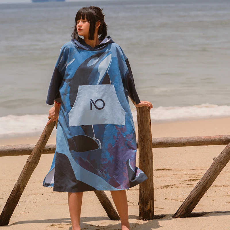Nu-June-Hooded Changing Robe Outdoor Bath Towel Poncho Printing Unisex Hooded Beach Bathrobes Quick-Drying Cloak