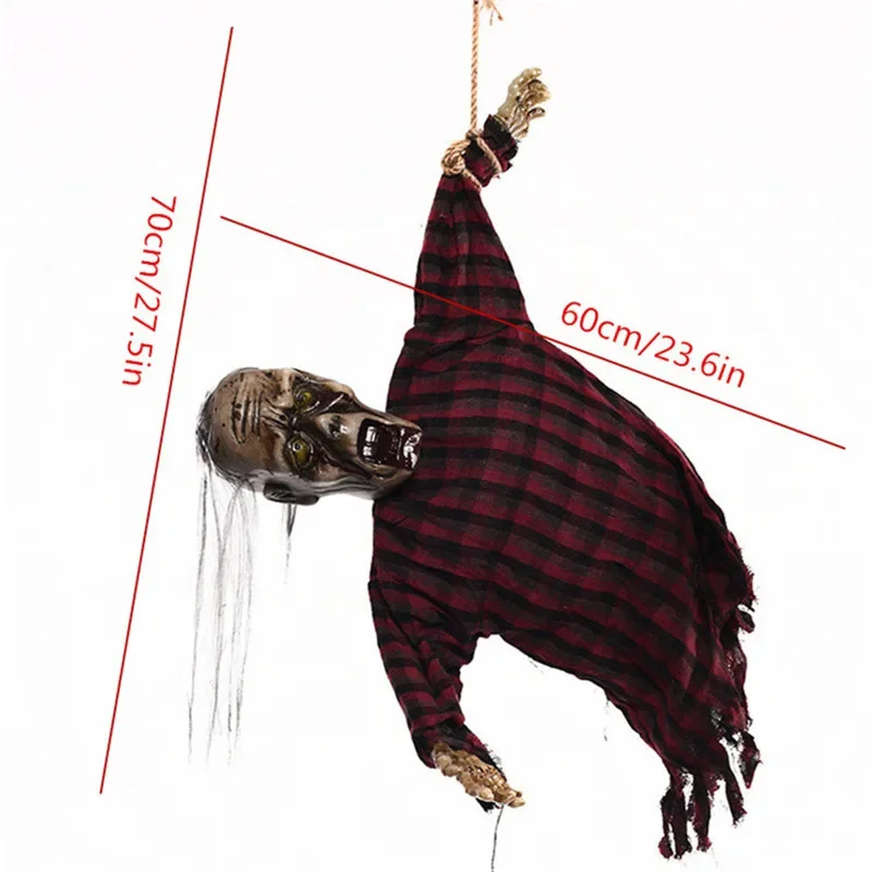 Electric Hanging Ghost Halloween Horror Decoration Long Hair Old Man Zombie Glowing Sound Toys Haunted House Party Decor Props