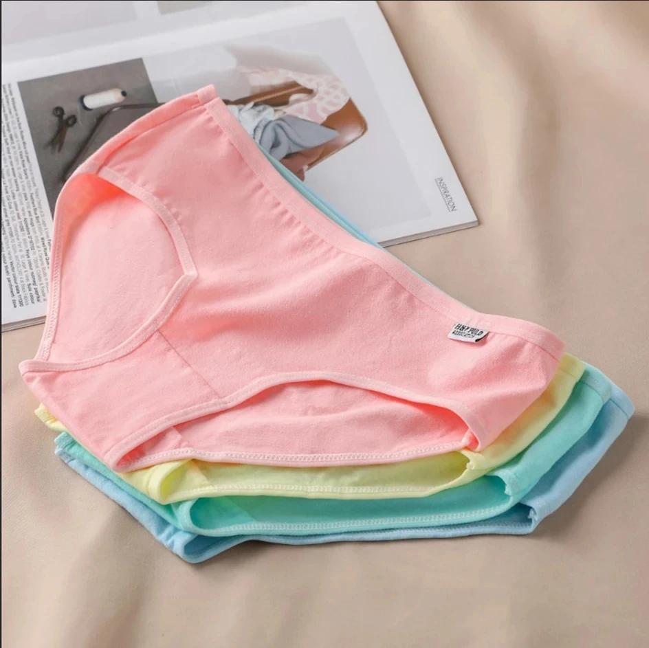 7Pcs Candy Color Cotton Panties - Comfortable Mid-Waist Plus Size Briefs