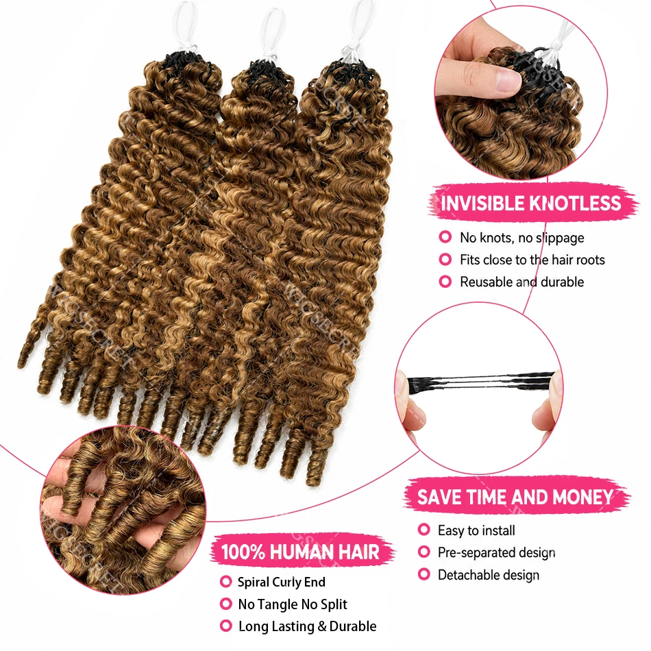 Honey Blonde Highlight Burmese Curly Crochet Human Hair For Braids Pre-Separated Knotless Ombre Miracle Knots Feather Human Hair 3