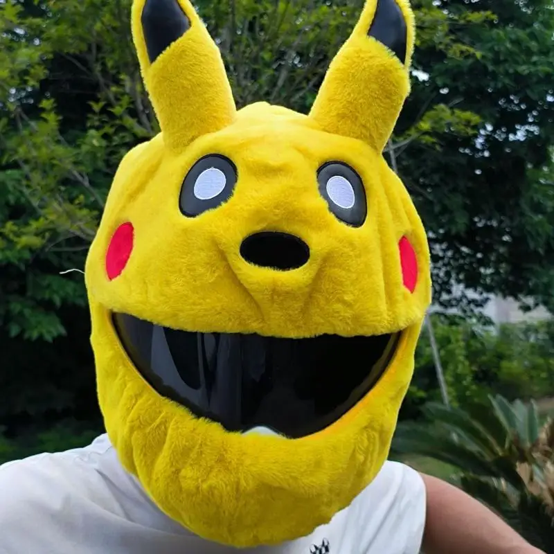 Pokemon Pikachu Stitch Helmet Cover Suitable For Motorbike Full Face Helmet Modular Helmet Plush Protective Cover Decoration 3