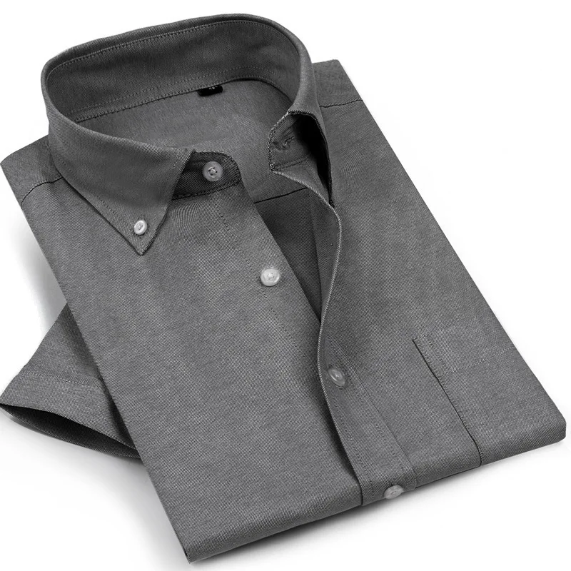 

2023 New Oxford Spinning Shirt Men's Short Sleeve Light Blue Business Casual Youth 60% Cotton Shirt