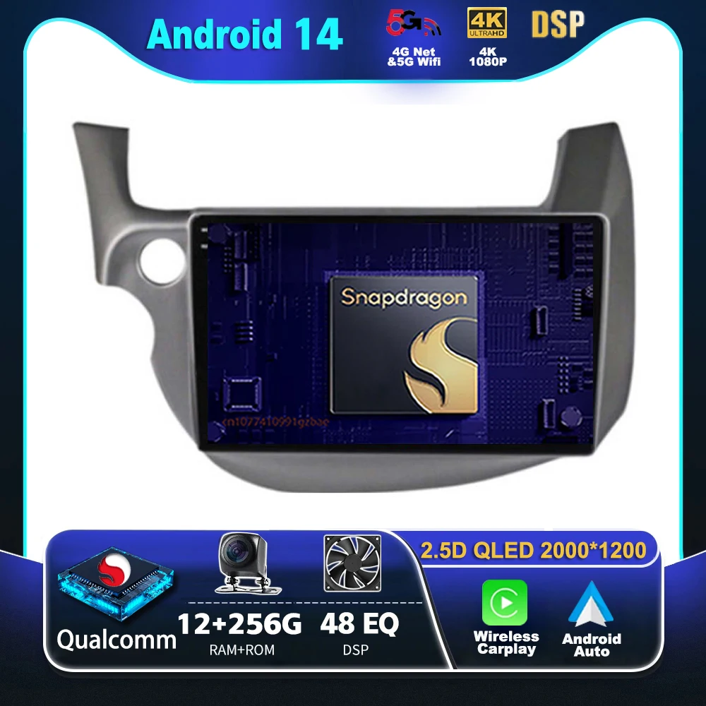 

Автомобильная магнитола 9 "на Android 14 для Honda Fit Jazz 2007-2013, мультимедийный видеоплеер с навигацией, GPS, стерео, 2Din, DVD, головка