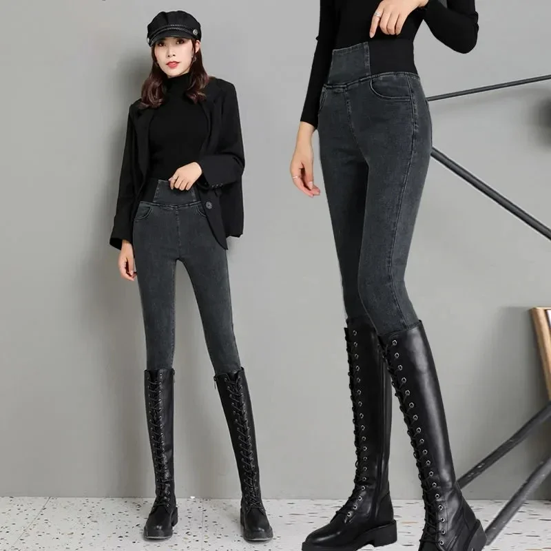 2024 New Slim Stretch Women Jeans 26-38 Big Size Casual Pencil Vaqueros Patchwork High Waist Skinny Pants Spring Denim Leggings woman skinny jeans mid waist vintage new woman denim pencil pants stretch waist slim female trousers multi size spring autumn