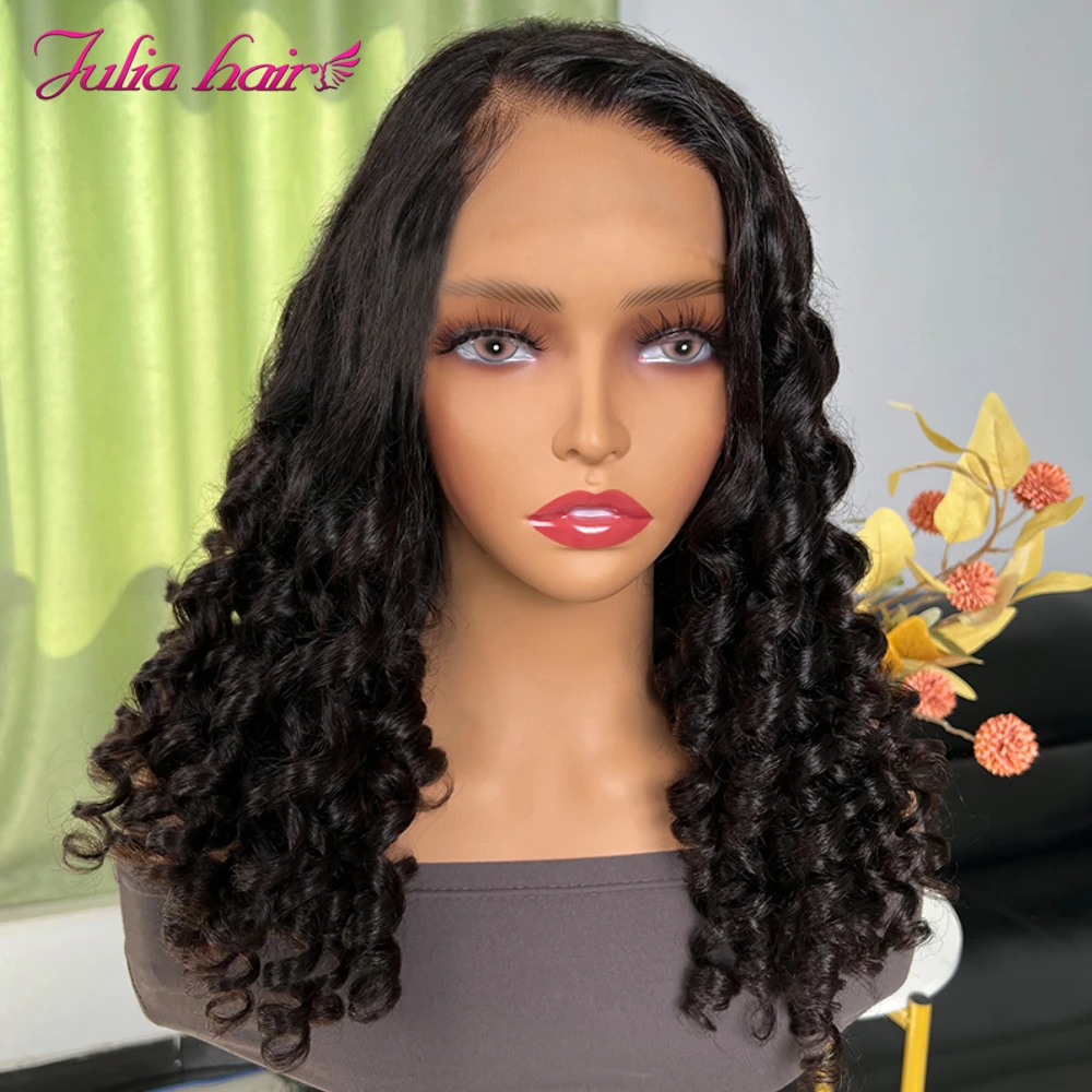 

Julia Hair Funmi Bouncy Curly Lace Front Wig 150% Brazilian Feep Wave Frontal Wig 14-28inch Natural Human Hair Wigs For Women