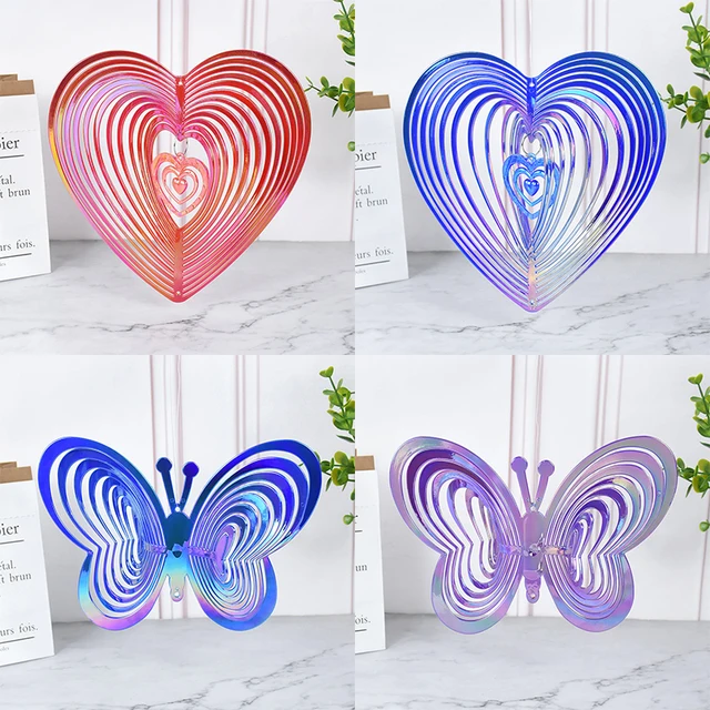 Színes Szív Alakú Pillangó Madár Visszataszító Madárszél-Haragok Fényvisszaverő 3D Spirál Design Madárhajtás Kerti Dekoráció