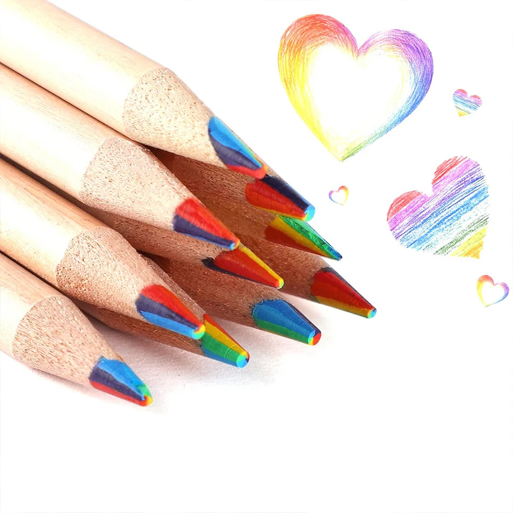 Vibrant Rainbow Colored Wooden Drawing Pencils