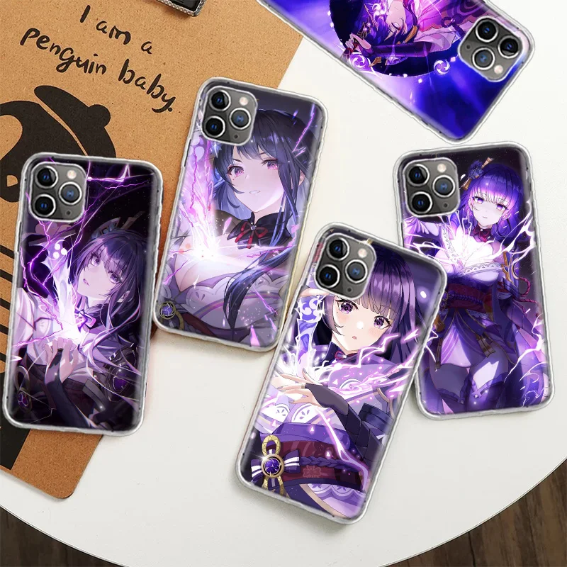 Genshin Impact Raiden Shogun Custodia Trasparente Per Iphone 12 13 Mini 11 14 Plus 15 Pro Max 7 8 Se 2020 X Xs Max Tpu Trasparente Protettivo Ph