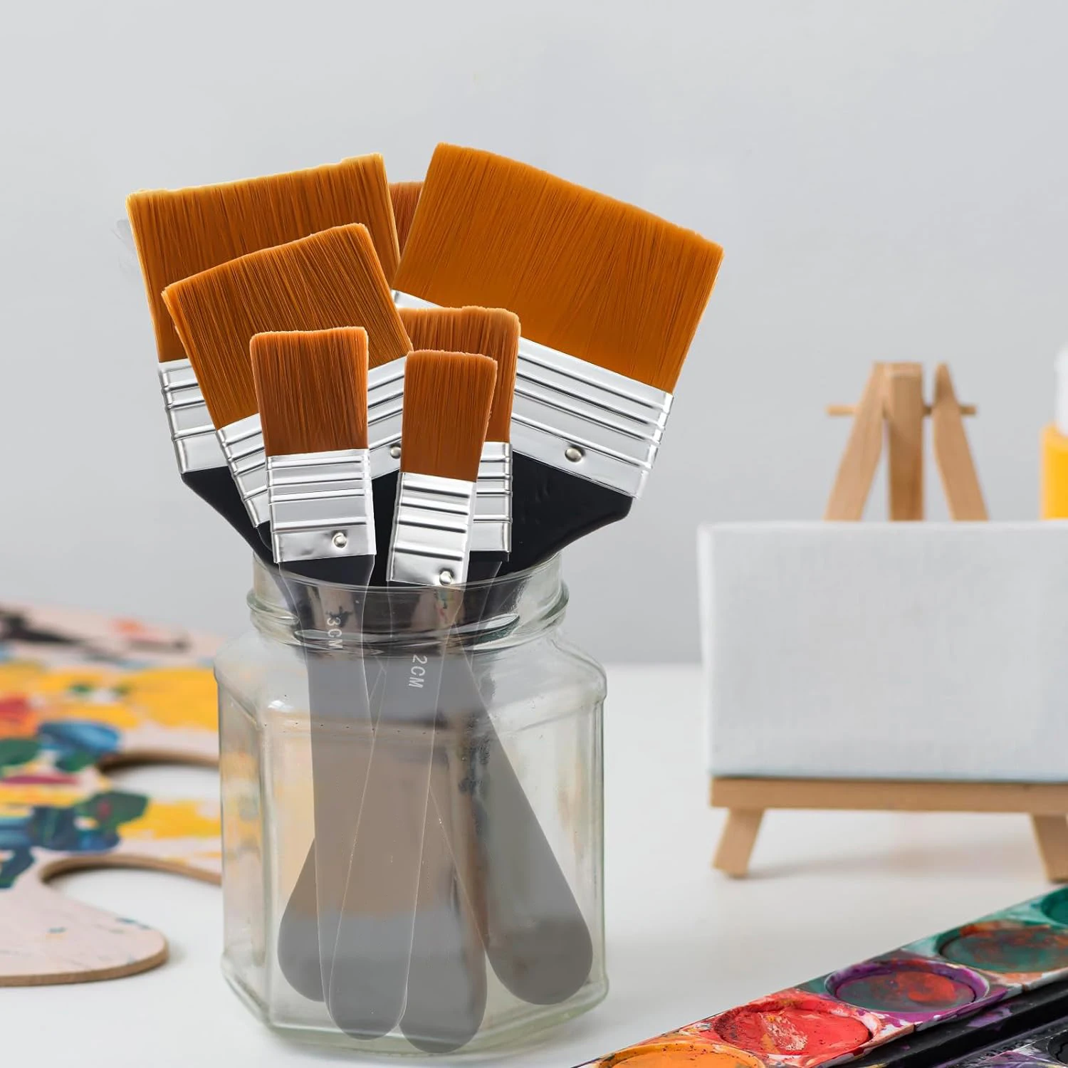 Ensemble De 12 Pinceaux Pour Artiste, Compagnon Aquarelle, Tête Plate, Nylon, Peinture Acrylique