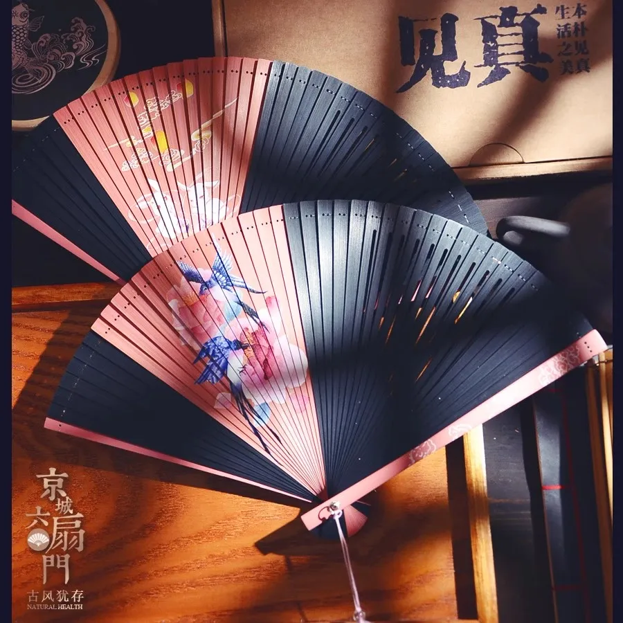Chinese Style Bamboo Fan Handheld Folding Carved Hollow Pattern Palace Fan for Women Hanfu Qipao