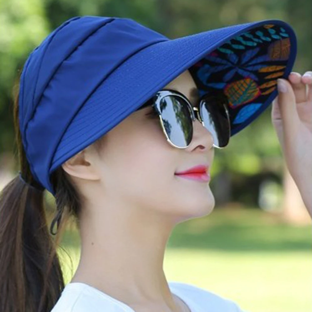 Sun Hat Summer Shade For Women Foldable Sun Protection Beach Large Brimmed Hat UV Protection Cycling Empty Top