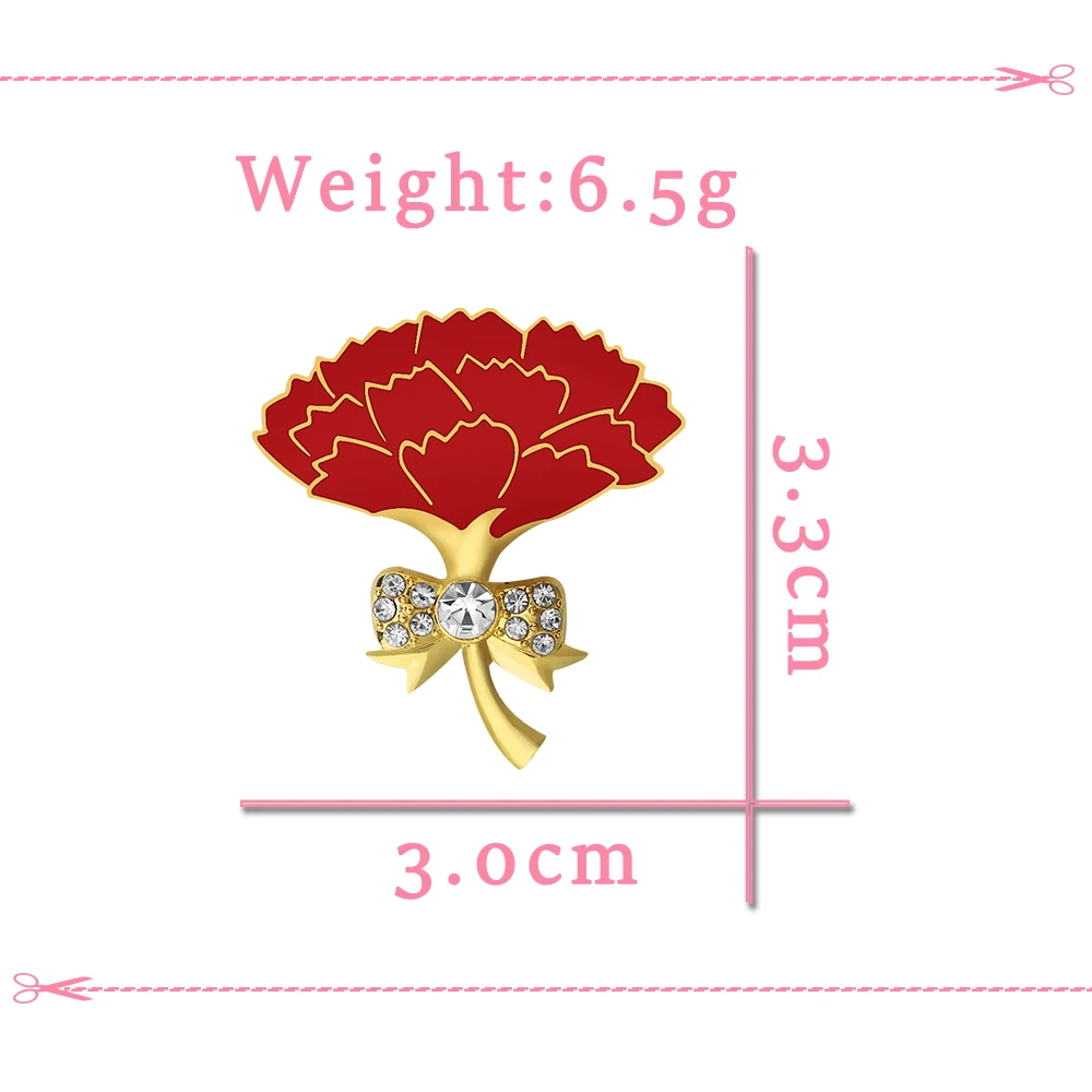 Vintage Red Carnation Enamel Brooch For Women Pretty Elegant