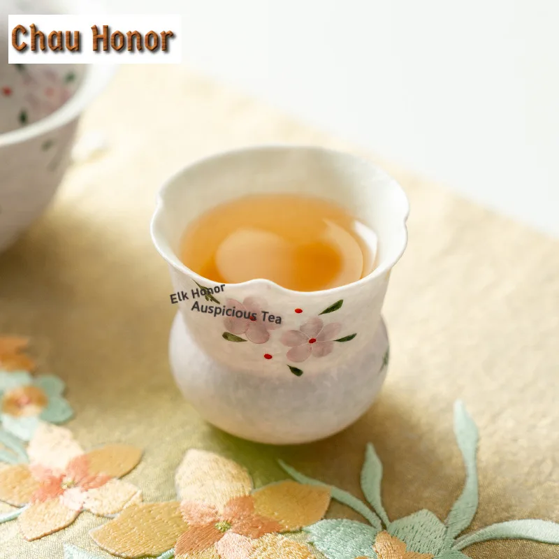 1pc 45ml Hand-painted Cherry Blossoms Teacup Zen Tea Bowl Tea Pair Tea-tasting Meditation Cup Chazhan Master Cups Chinese Teaset