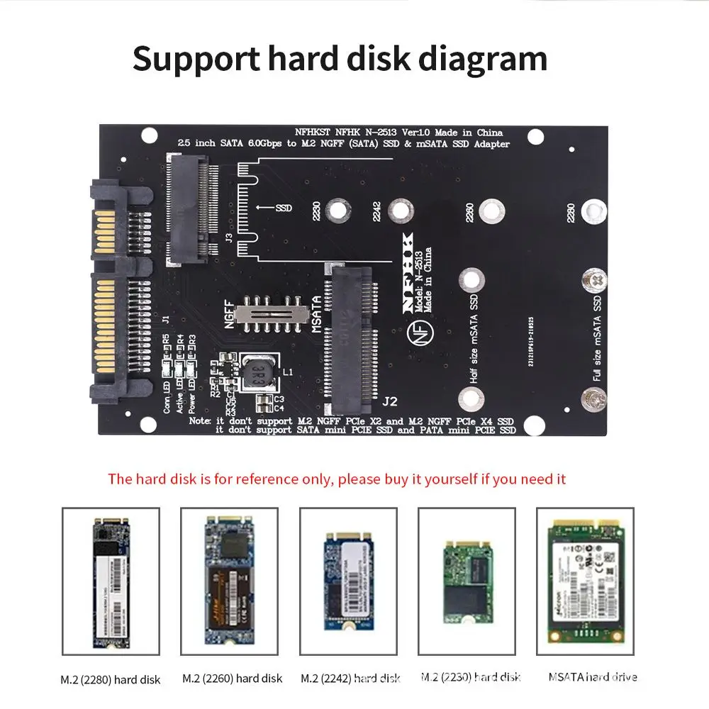 ǰ 6.0Gbps   2.5 ġ SATA-M2 NGFF ȯ ī  ÷Ʈ, M.2 MSATA-SATA
