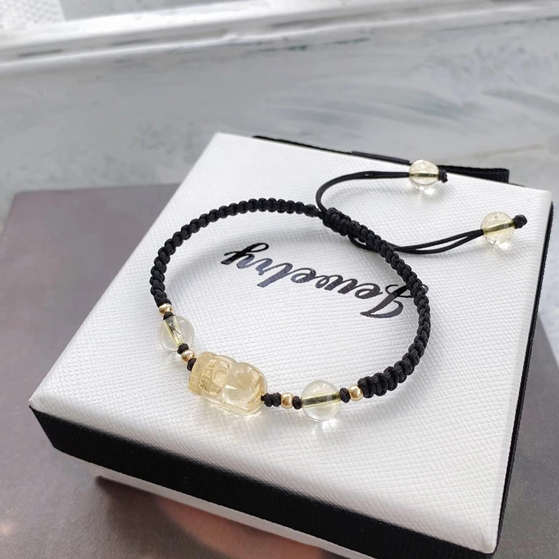 

Natural yellow crystal ciritine PIXIU Bracelet DIY Handmade Design Bring Health Wealth Lucky Women Jewelry Female Crystal Gift