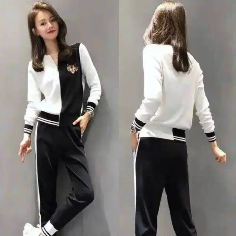 Women's Clothes Spring and Autumn Fashion Sweater Knitted Casual Sports Suit Fashionable Slim Two-Piece Pants Sets