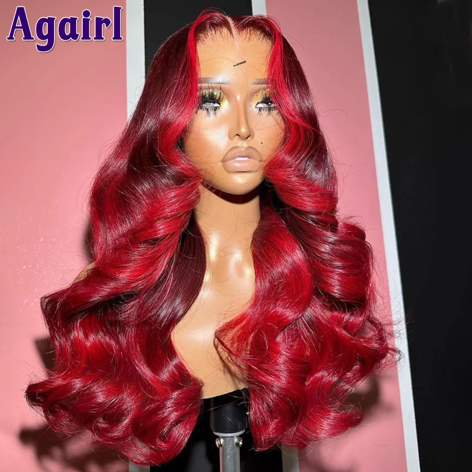 Красный бразильский парик без клея 13X4 телесная волна фронтальный парик предварительно выщипанные 13X6 передние парики из человеческих волос прозрачный 4X6 парик на сетке