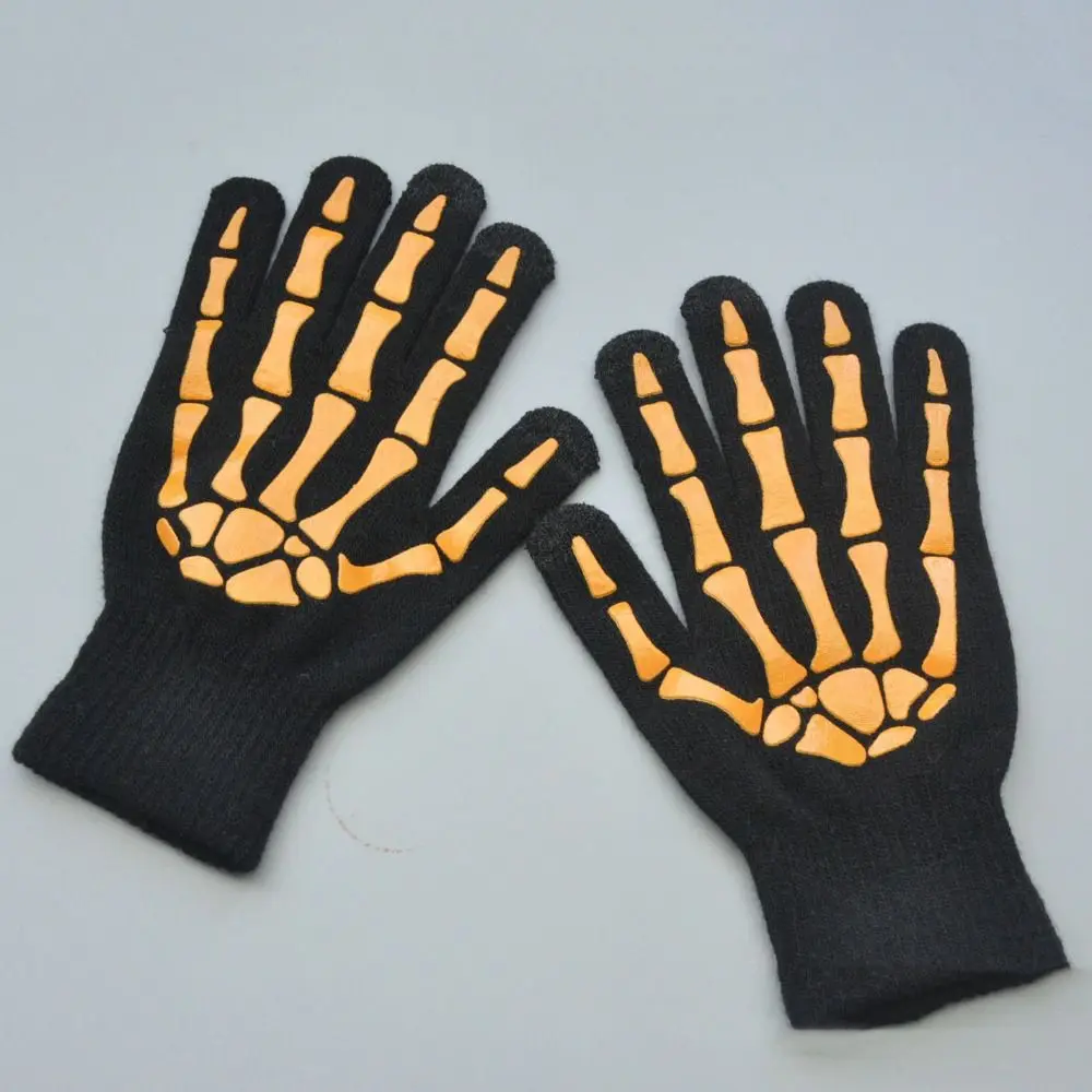 Full Finger Gloves Full Finger Halloween Gloves Thicken Windproof Luminous Skeleton Claw Gloves Cosplay Prop Glowing Skeleton Goth Mittens