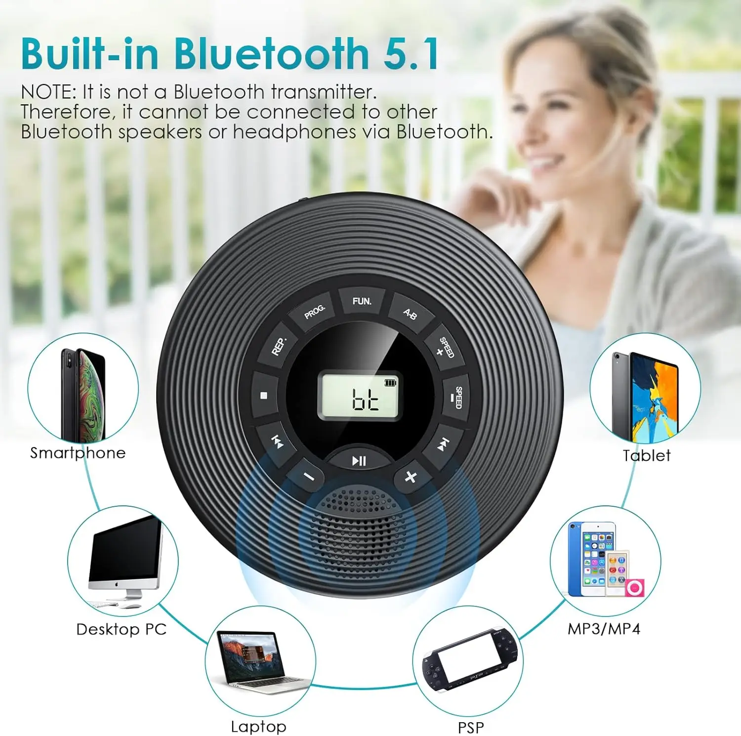 Portable Personal CD Player and MP3 Player with Anti Skip Protection and dual Stereo Speaker, play speed adjust player,AUX