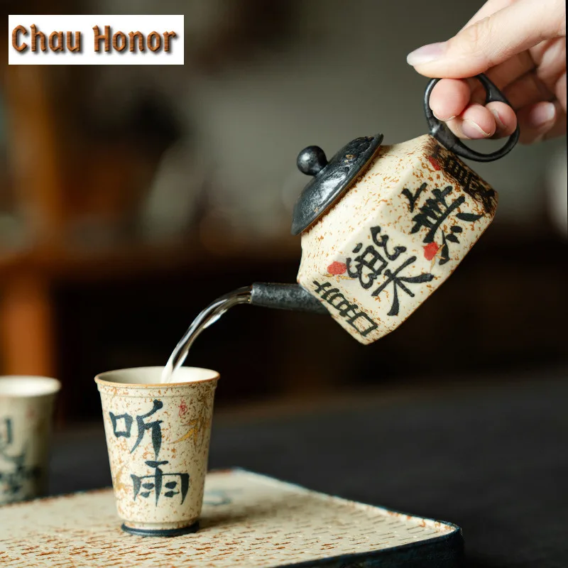 125ml Retro Blue And White Flint Red Teapot Pure Handwritten Octagonal Pot Tea Maker Kettle With Filter Kung Fu Tea Items Craft