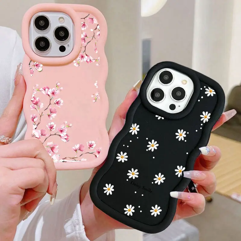 INS Smile Daisy Flower Candy Color Phone Case with Wave Side Cover