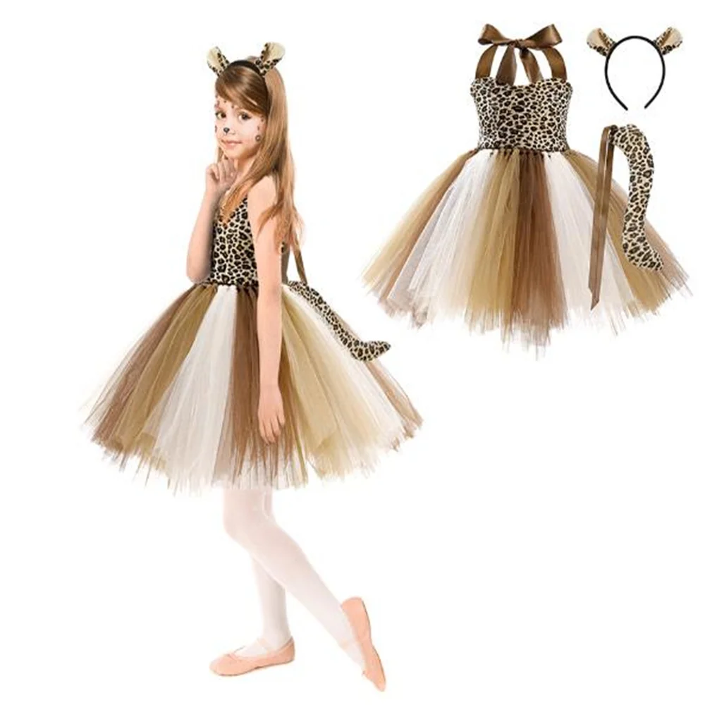 Child Halloween Dresses Leopard print Summer Girls Clothes Tutu Kids Princess Dress Birthday Party Vestidor Robe