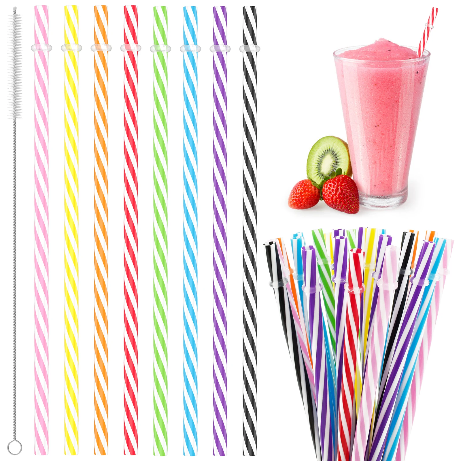 24PCS Colorful Fishing Party Favors, Fun and Reusable Fishing Themed Straws  for Kids, Includes 2 Cleaning Brushes 