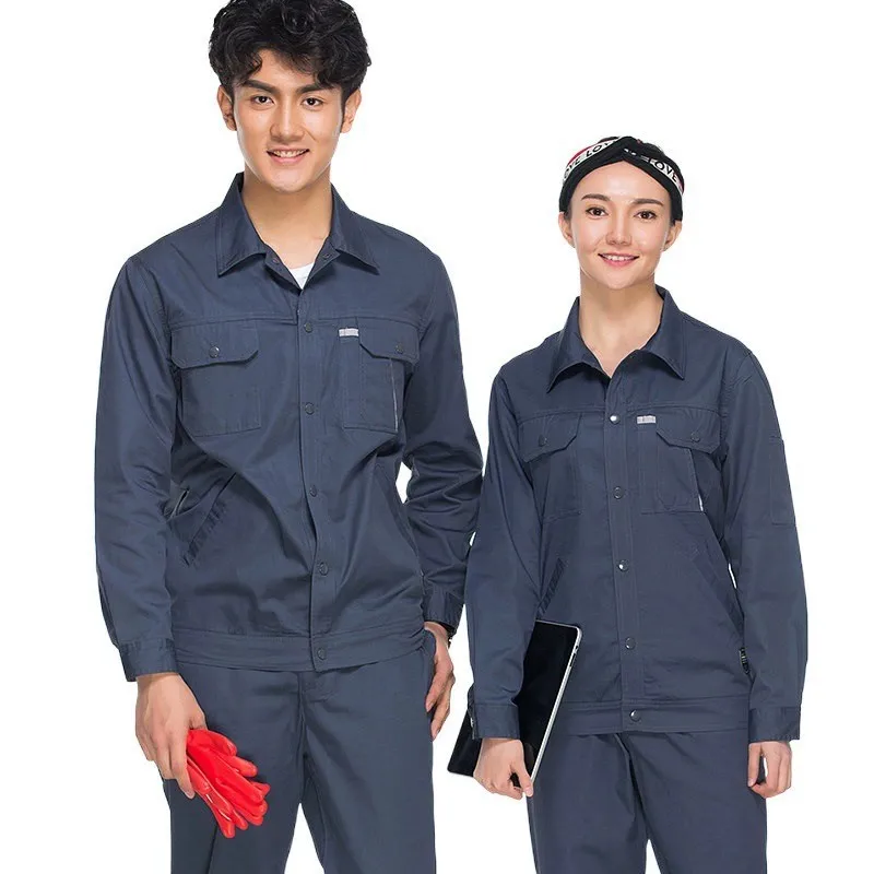 

Unisex Summer Breathable Cotton Long Sleeve Top Pants 2pcs Set Workshop Uniforms Solid