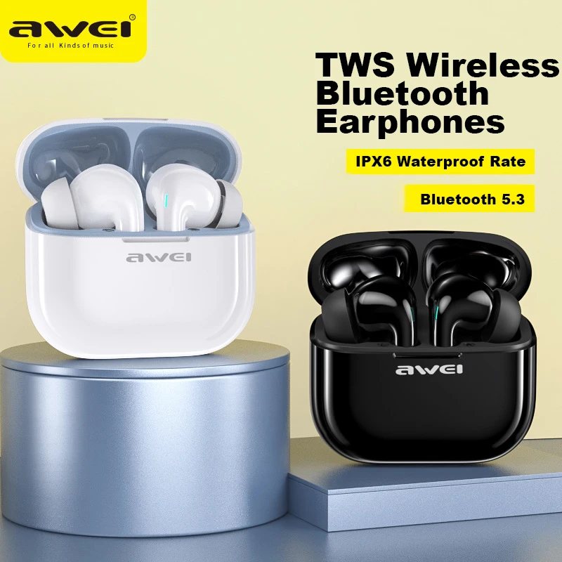 

Awei T1pro Bluetooth Earphones TWS Wireless Headphones Sport Earbuds With Mic IPX6 Waterproof in-Ear Touch Control Headset