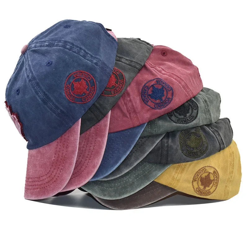 Unisex Washed Cotton Vintage Cap Canada Big Maple Leaf Embroidery Baseball Cap Men And Women Outdoor Sports Hats 2