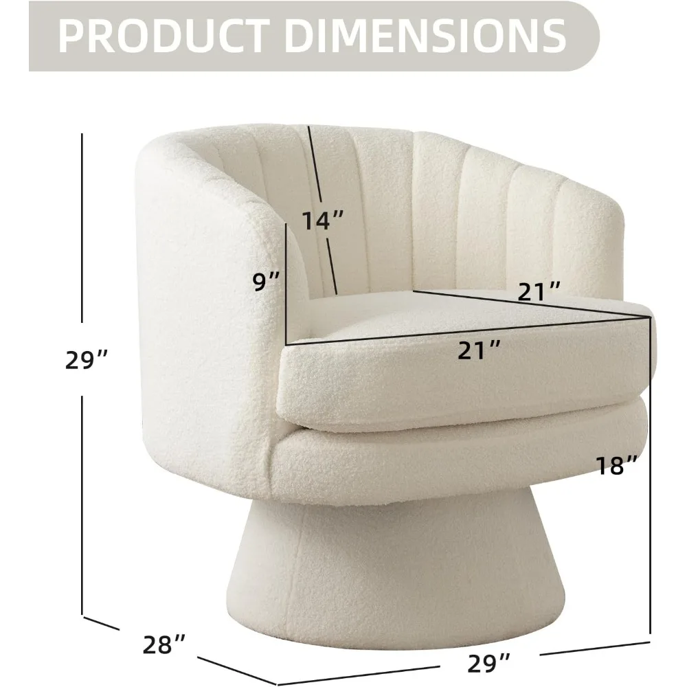 Modern 360° Swivel Barrel Armchair with Soft Sherpa Cushion, Ergonomic Design for Living Room, Bedroom, Office - Beige