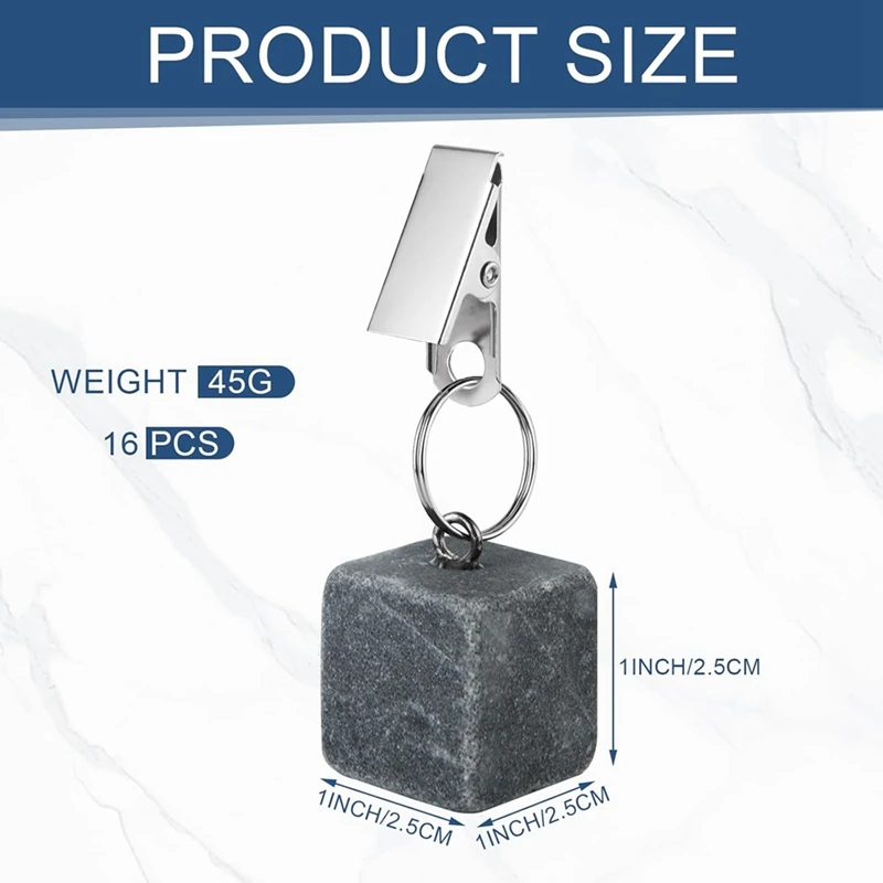 16PCS Tablecloth Weights With Metal Clip, Cube Table Covers Pendant Stones, Marble Table Cloth Weights For Decoration 6