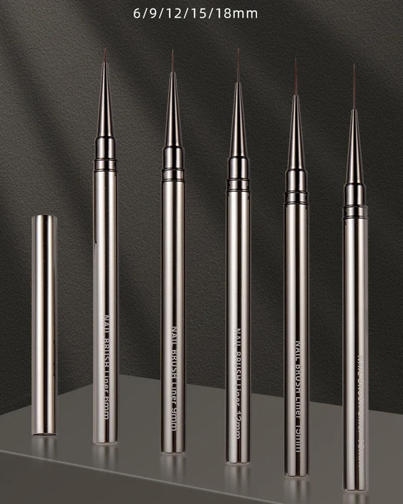 Description Picture 2 of item6/9/12/15/18mm Nail Liner Brush Drawing Lines Stripe Painting Flower Pen Metal Handle Nail Art Pen Nail Art Brush Manicure Tools