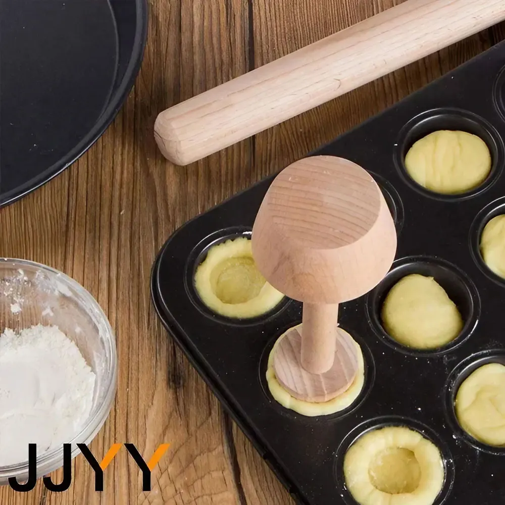 Wooden Egg Tart-Tamper Portable Double Side Pastry Egg Tart- Pusher Eggtart Mold