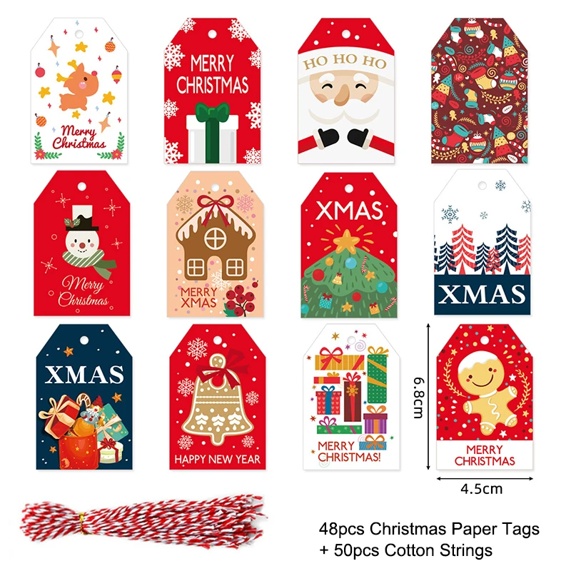 Christmas Decorations Merry Christmas Kraft Paper Tags 48/50Pcs