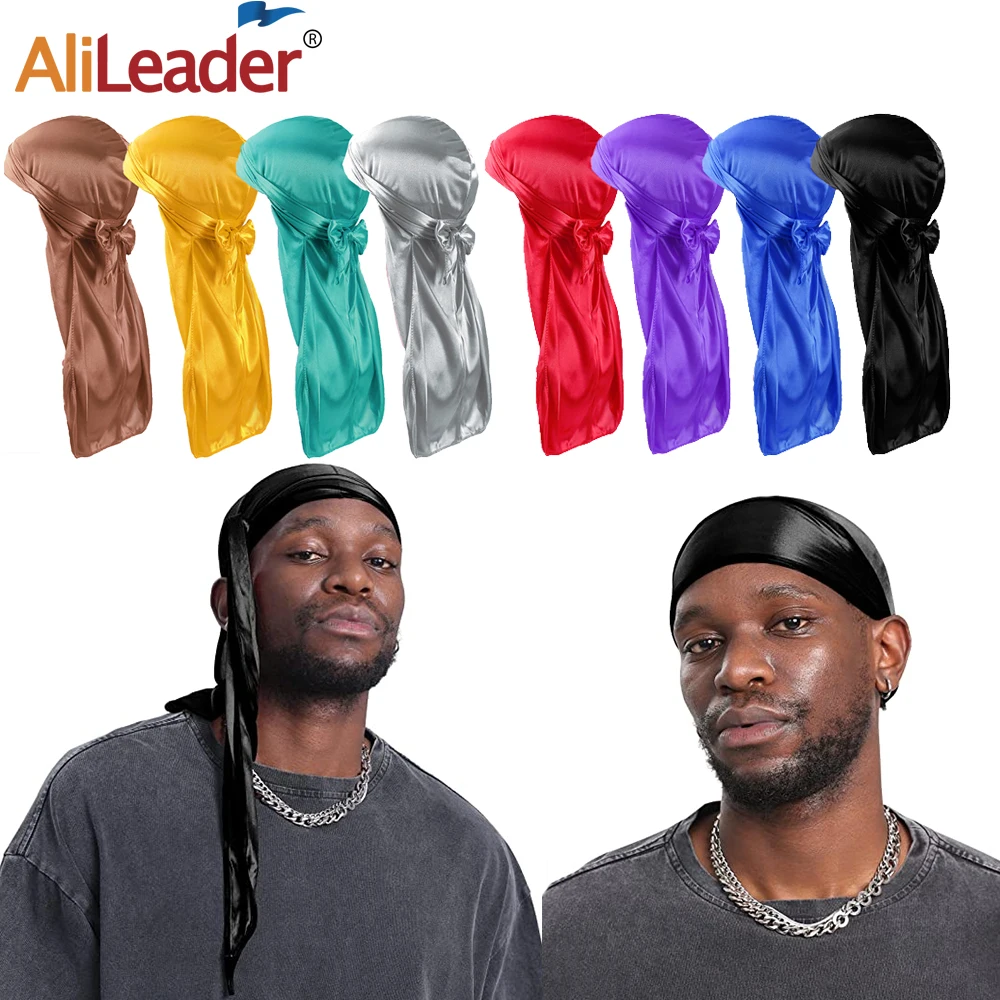 

1 Piece Silky Durag With Long Tail Silk Doo Rags For Men Satin Durag Waves Turban Hat Men Black Bandanas Extra Long Tail Du-Rags