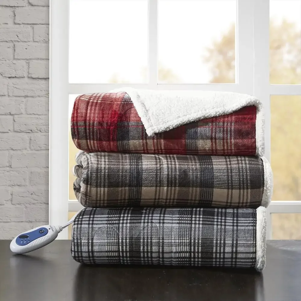 Oversized Mink to Berber Heated Throw 60x70" Red Secure Comfort Technology Ultra Soft Plush Fabric 3 Heat Settings Machine