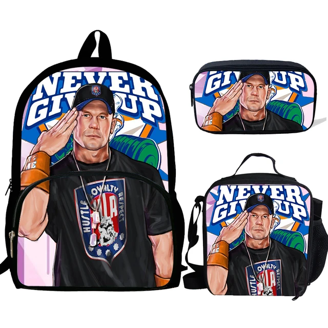 John Cena WWE Never Give Up 16 Kids Backpack with Front Pocket