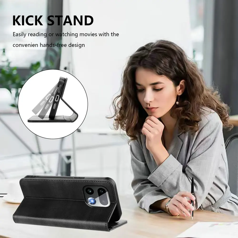 RFID Leather Wallet Flip Case with Magnetic Closure