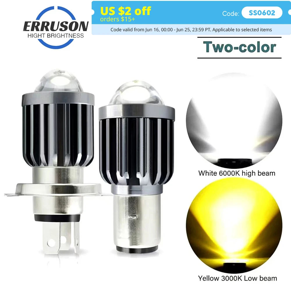 1pcs H4/P15D/BA20D Motorcycle Headlight 6000K Hi/Lo Beam Light Led lights for motorcycle Motorcycle accessories yellow white