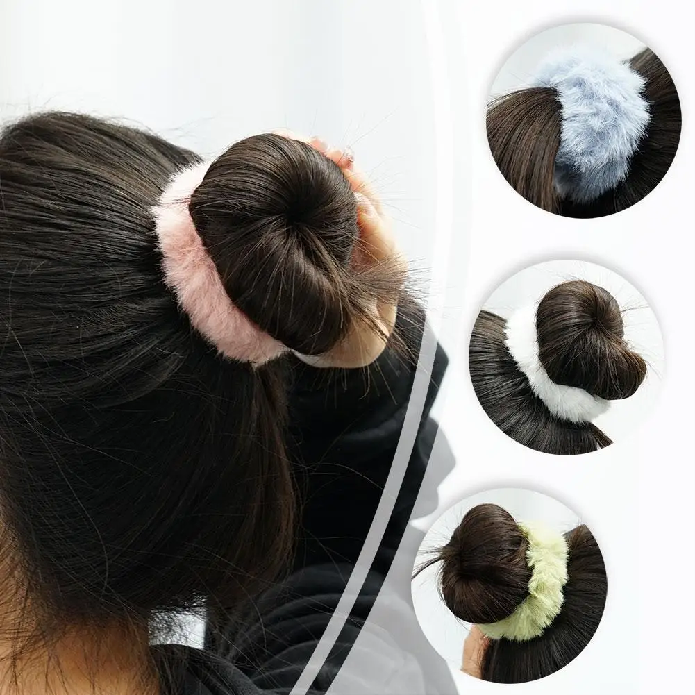 Winter Warm Soft Plush Hair Scrunchies For Women Girls Cute Elastic Hair Loop Ponytail Holder Headwear Hair Accessories V6H4