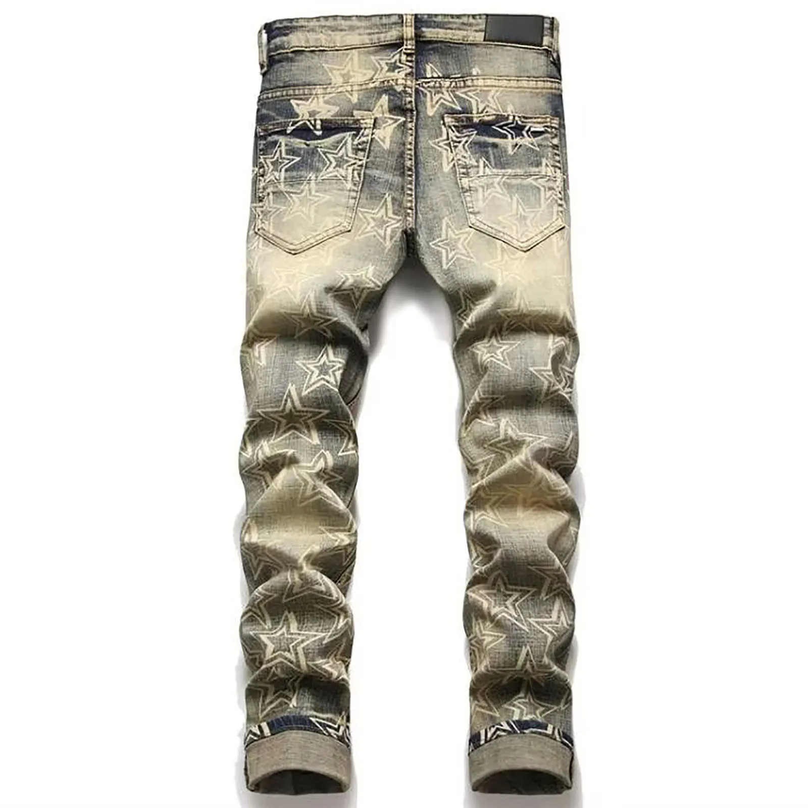 Men Jeans Star Embroidery Ripped Jean High Street Punk Style Streetwear Pants for Male Slim Stretch Pencil Pantalones Ropa