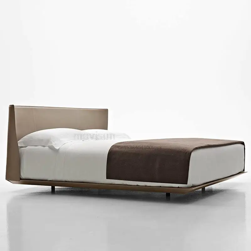 Italian Minimalist Loft Wedding Bed Modern High-end Small Apartment Master Bedroom First Layer Leather Double Bed 1.5m 1.8m