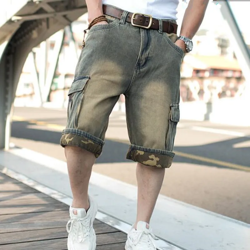 Mens Jeans Shorts Denim Capri Pants Baggy Relaxed Hip-Hop Hipster Loose  W30-W46