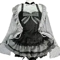 Sweet Lolita Early Autumn Three Piece Set Lace up Ruffles Cardigan Sexy Slim Fit Strapless Vest Tops High Waist Ruched Skirts - Image 4