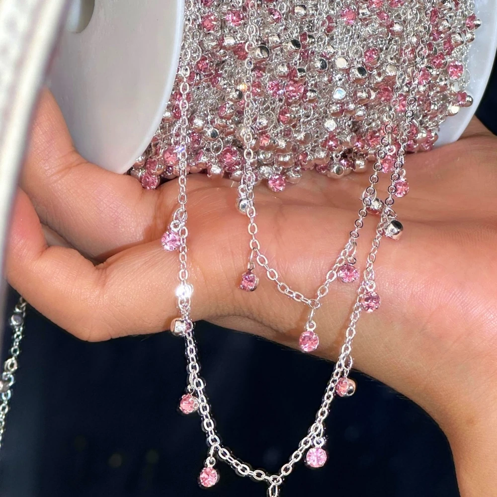 2Meter Multi-farbe Bunte Strass Kette Kupfer Kristall Kette Für DIY Frauen Halskette Armband Schmuck Machen Zubehör – Detail 2