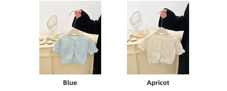 Description Picture 5 of itemBaby Short Sleeved Jacket Anti Roll Jacket Summer Thin Design Girl Bubble Sleeve Small Cardigan Mid Sleeved Air-conditioned Suit
